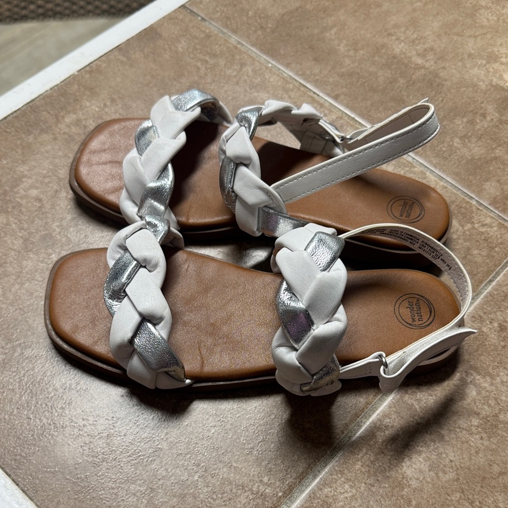 Wonder Nation White and Silver Kids Sandals